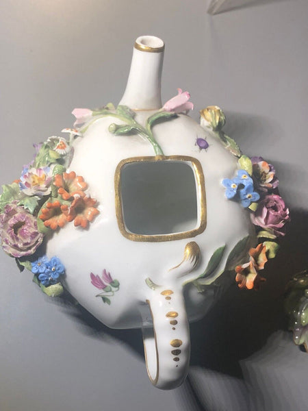 Meissen Porcelain Floral Encrusted Tea Pot 19th C