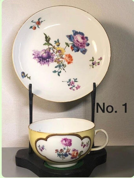 Tasse et soucoupe florale à fond jaune en porcelaine de Meissen 1740 #1