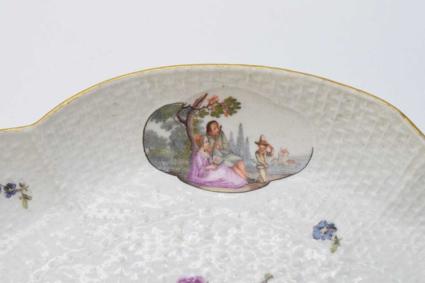 Meissen Porcelain Basket Weave Spoon Tray, with Commedia dell'arte' Figures 1740