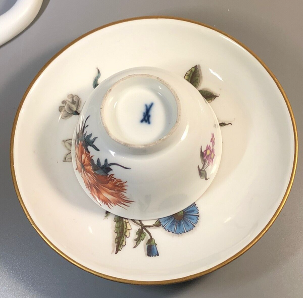 Meissen Porcelain Woodcut Flower Tea Bowl and Saucer 1740