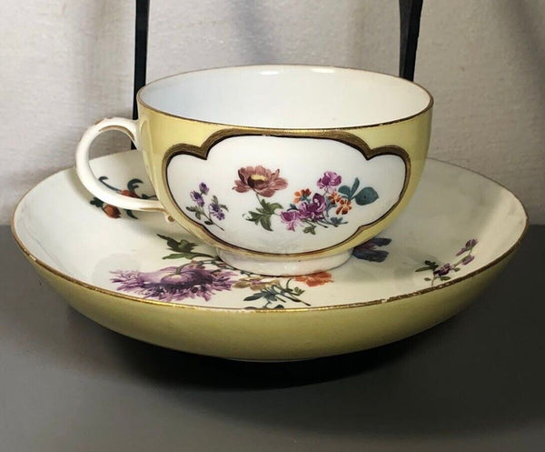 Meissen Porcelain Yellow Ground Floral Cup & Saucer 1740 #2