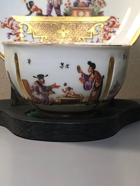 Meissen Porcelain Tea Bowl & Saucer with Chinoiserie Scenes 1730-1735