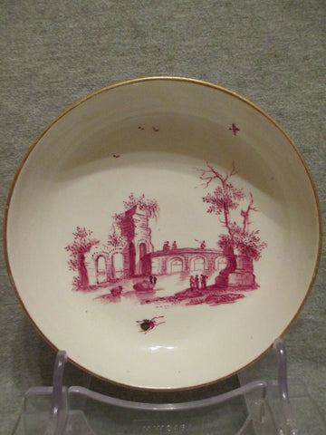 Hochst Porcelain, Puce Scenic Saucer. 1700's (1 of 2)