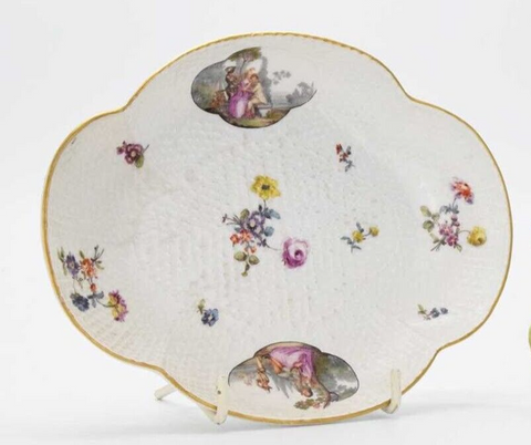 Meissen Porcelain Basket Weave Spoon Tray, with Commedia dell'arte' Figures 1740