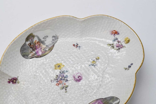 Meissen Porcelain Basket Weave Spoon Tray, with Commedia dell'arte' Figures 1740