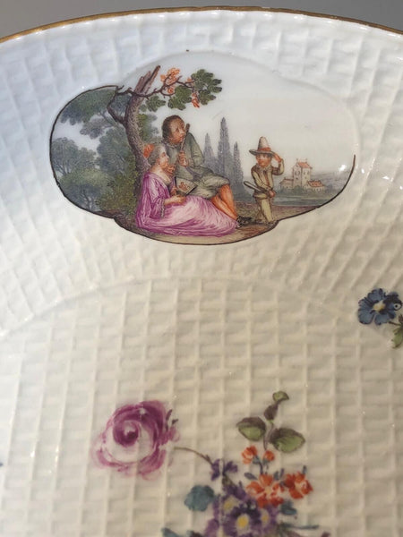 Meissen Porcelain Basket Weave Spoon Tray, with Commedia dell'arte' Figures 1740