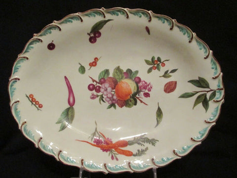 Chelsea Porcelain Red Anchor Oval Plate with Fruit and Vegetables 1752-56