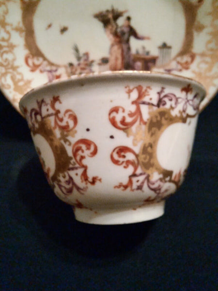 Meissen Porcelain Tea Bowl & Saucer with Chinoiserie Scenes 1725 - 1730