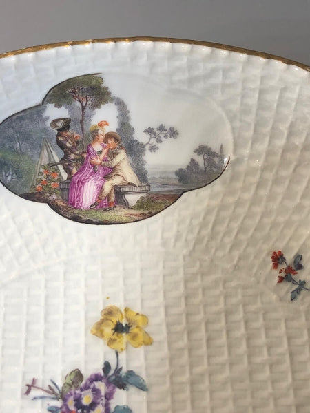 Meissen Porcelain Basket Weave Spoon Tray, with Commedia dell'arte' Figures 1740