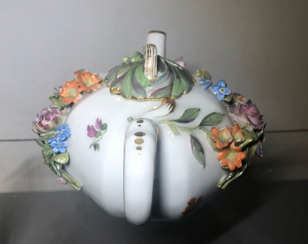 Meissen Porcelain Floral Encrusted Tea Pot 19th C