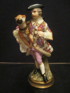 Flacon à Parfum en Porcelaine de Meissen d'un Dandy et d'un Chien 19ème