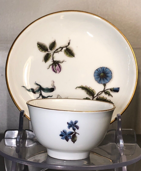 Meissen Porcelain Woodcut Flower Tea Bowl and Saucer 1740