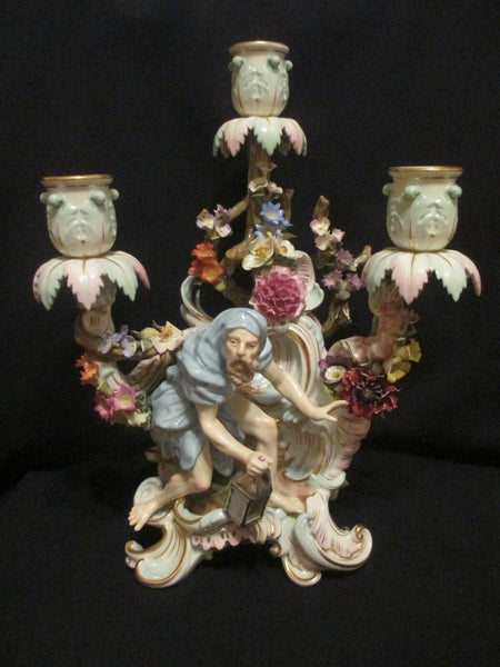 Meissen Porcelain Figural Candelabra, Man with Lamp 19th C