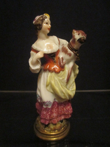 Meissen Porcelain Scent Bottle of a Woman and Hound 19th C