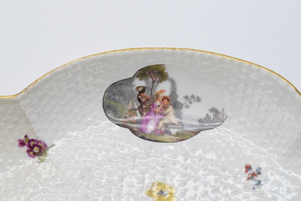 Meissen Porcelain Basket Weave Spoon Tray, with Commedia dell'arte' Figures 1740