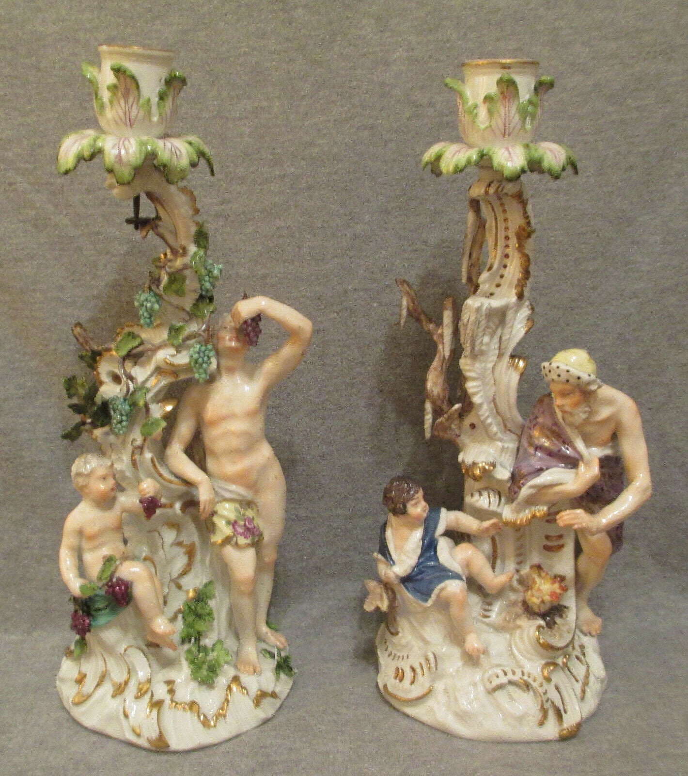 Meissen Jahreszeiten-Kerzenleuchter, Winter &amp; Sommer. 1750