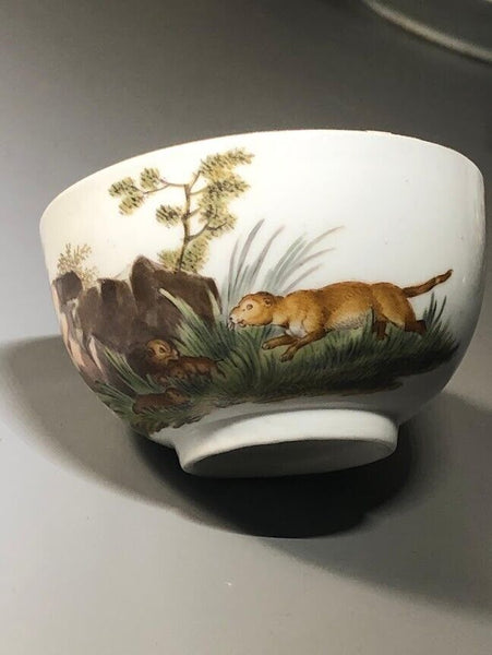 Meissen Porcelain Marcolini Cup & Saucer with Fox Hunting Scene 1774-1814