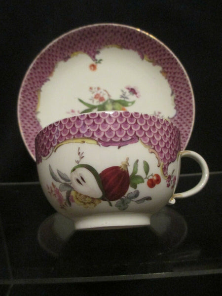 Meissen Porcelain, Purple Scaled Tea Cup & Saucer. 1745