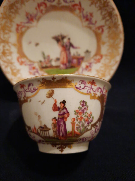 Meissen Porcelain Tea Bowl & Saucer with Chinoiserie Scenes 1725 - 1730