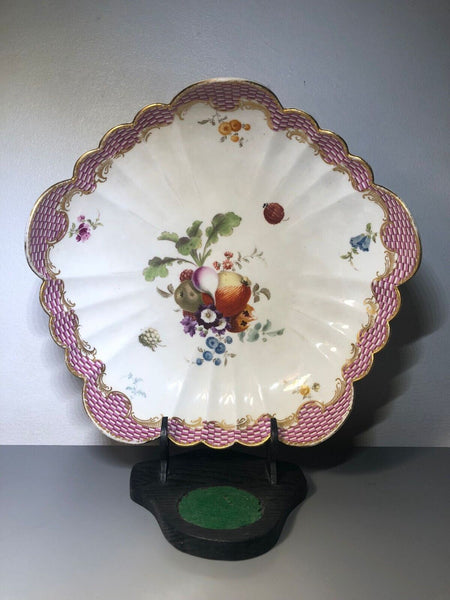 Meissen Porcelain Scalloped Dish, with Fruit Vegetables and Flowers, 1756-73