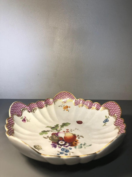 Meissen Porcelain Scalloped Dish, with Fruit Vegetables and Flowers, 1756-73