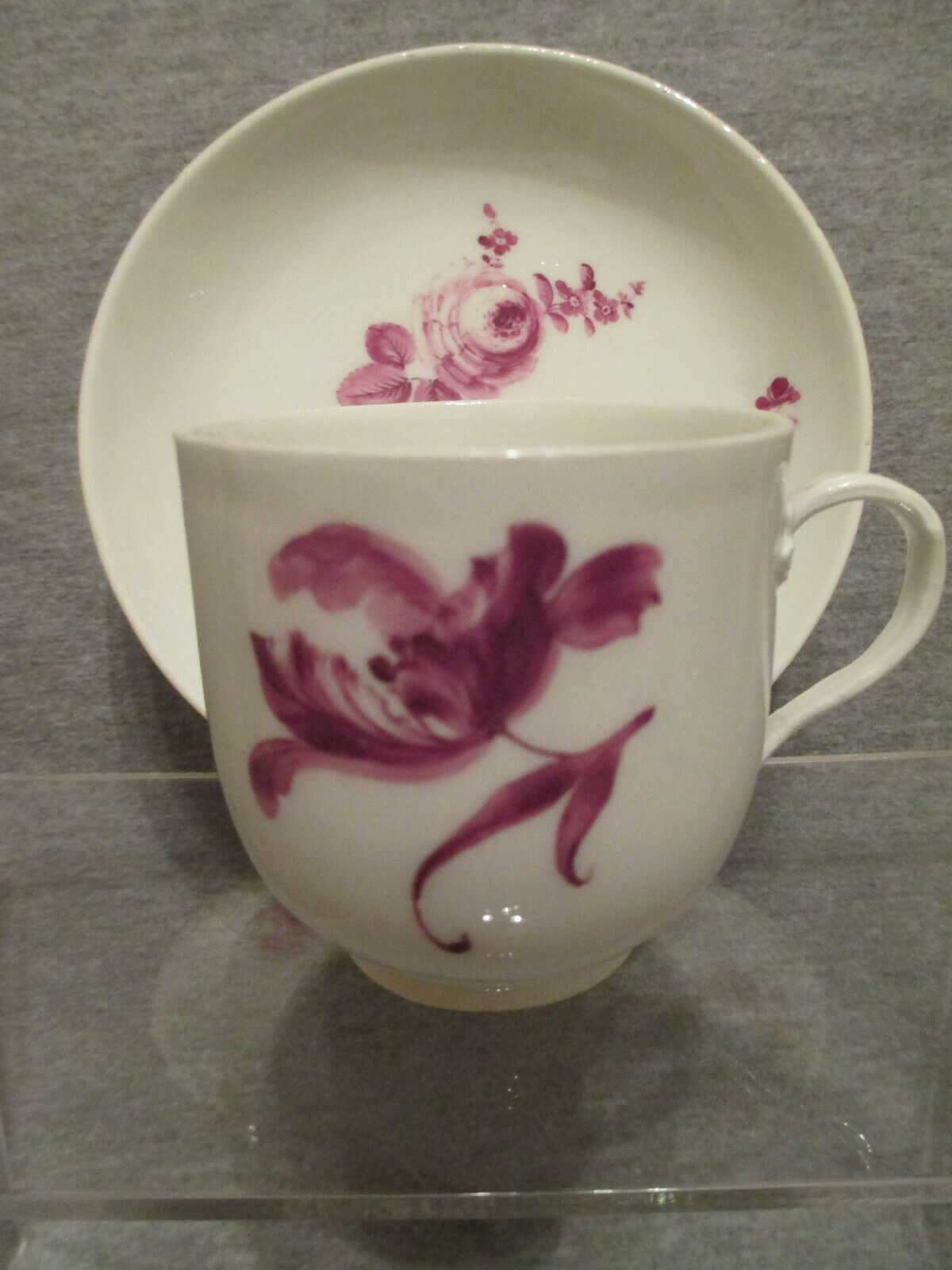 Meissen Puce Floral Cup & Saucer. (1)