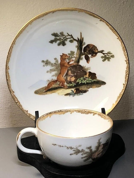 Meissen Porcelain Marcolini Cup & Saucer with Fox Hunting Scene 1774-1814