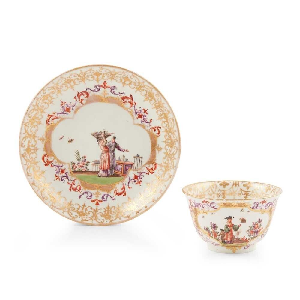 Meissen Porcelain Tea Bowl & Saucer with Chinoiserie Scenes 1725 - 1730