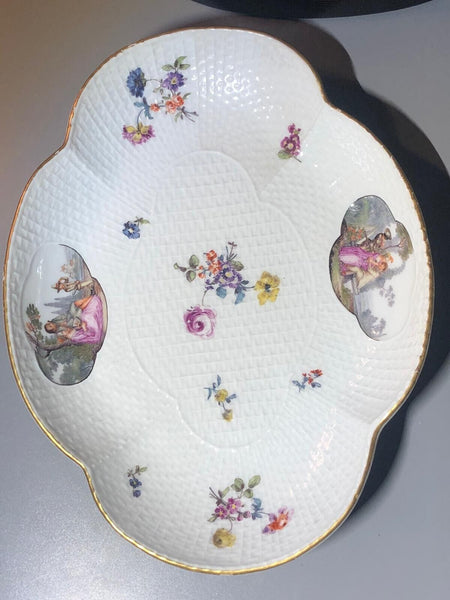 Meissen Porcelain Basket Weave Spoon Tray, with Commedia dell'arte' Figures 1740