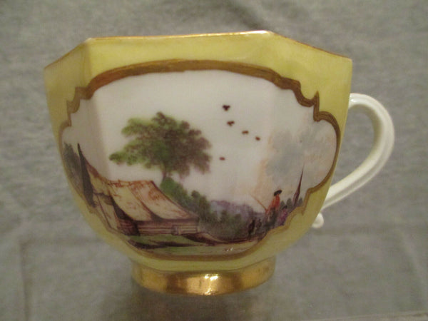 Meissen Yellow Scenic Octagonal Tea Cup 1735