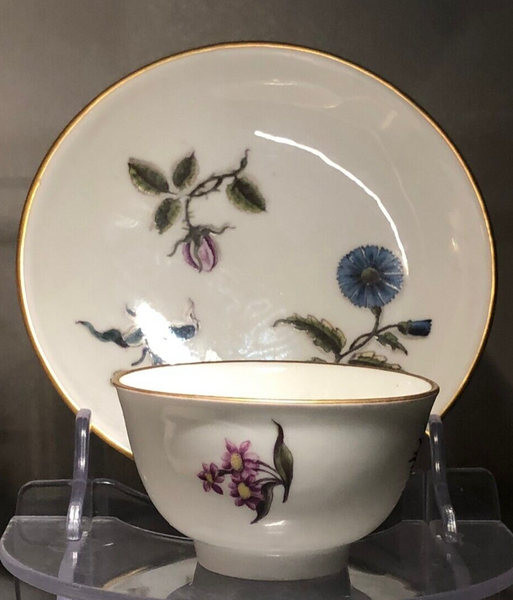 Meissen Porcelain Woodcut Flower Tea Bowl and Saucer 1740