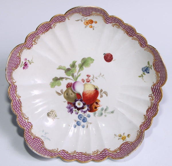 Meissen Porcelain Scalloped Dish, with Fruit Vegetables and Flowers, 1756-73