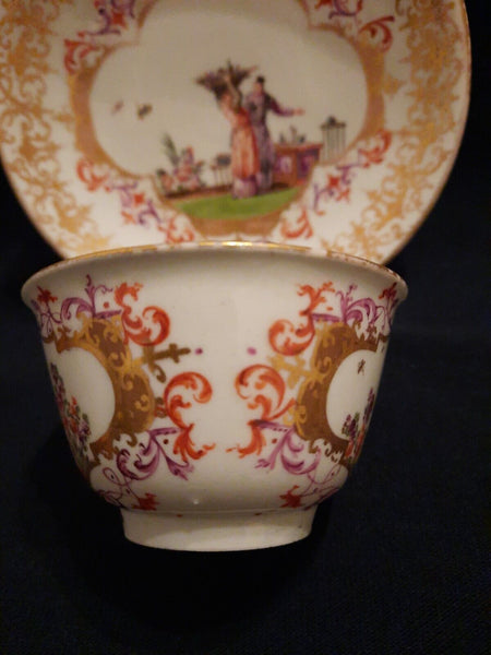 Meissen Porcelain Tea Bowl & Saucer with Chinoiserie Scenes 1725 - 1730