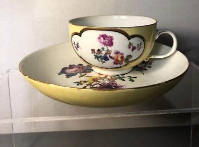 Meissen Porcelain Yellow Ground Floral Cup & Saucer 1740 #1